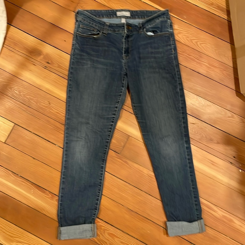 Banana Republic straight leg blue jeans folded over bottoms